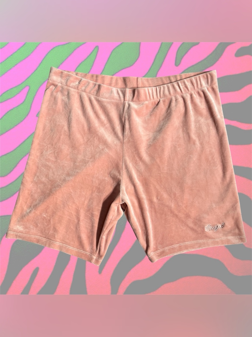 angelic baddie pink velour embroidered shorts
